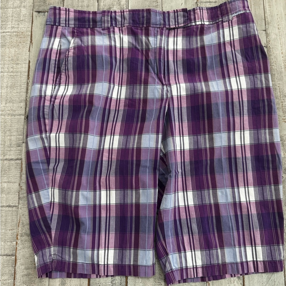 New York & Company Purple Plaid Women's Bermudas